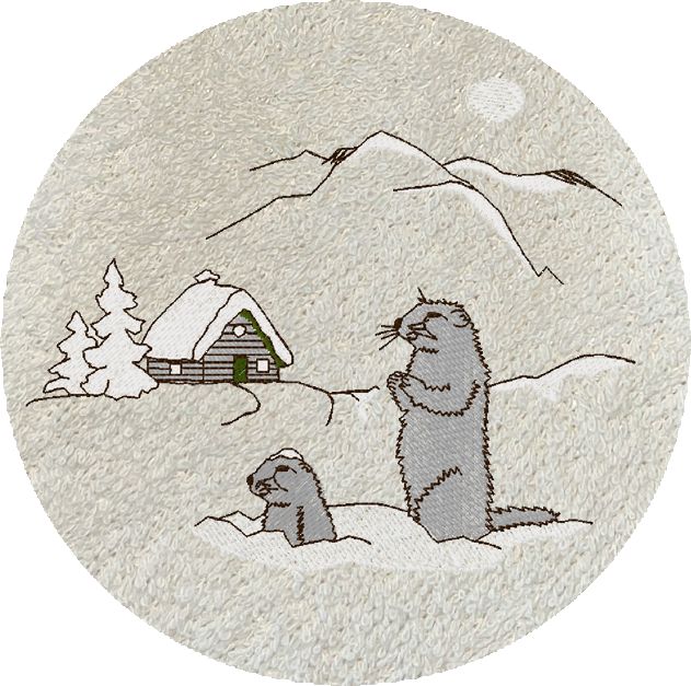 LIN COUPLE MARMOTTE NEIGE -B341-